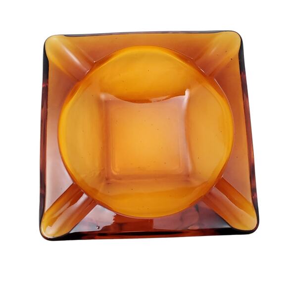 Vtg Lot of 2 Amber Glass MCM Slotted Square 3" & 4.5" Ashtray Bundle Collectible - Picture 6 of 14